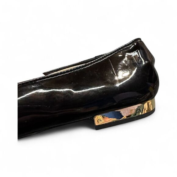 Zara Women’s Black Patent Leather Slip On Flat Loafers Gold Heel Size 41 NWT - Picture 3 of 4